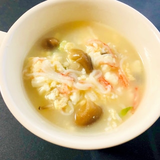 炒め豆腐とカニカマの中華スープ！卵とじ